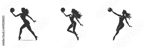 Silhouette of fitness woman with a ball. Vector illustration.