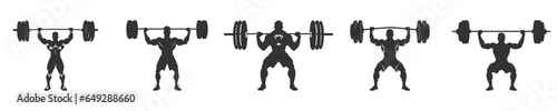 Weight lifting man silhouette set. Vector illustration.