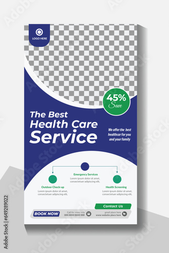 Medical and healthcare stories template or medical and healthcare services social media post template design collection promotion square flyer template Vector