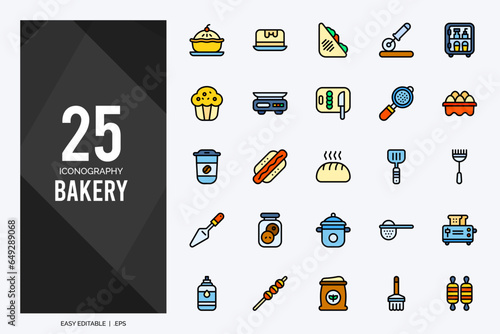 25 Bakery Lineal Color icons pack. vector illustration.