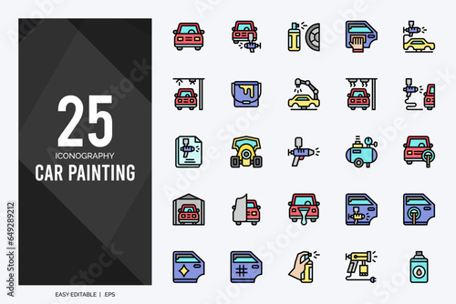 25 Car Painting Lineal Color icons pack. vector illustration.