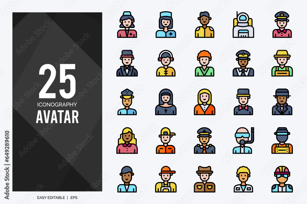 Obraz premium 25 Avatar Lineal Color icons pack. vector illustration.