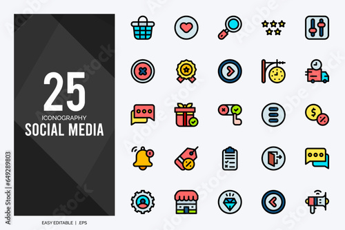 25 Social Media (Etsy) Lineal Color icons pack. vector illustration.