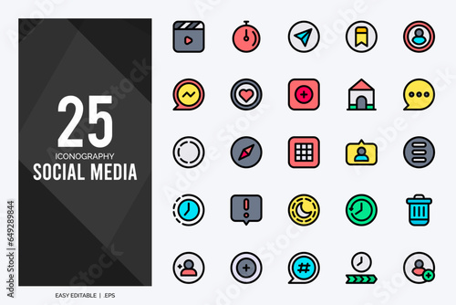 25 Social Media (Instagram) Lineal Color icons pack. vector illustration.