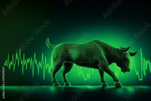 Bullish stock graph with green background. Generative AI