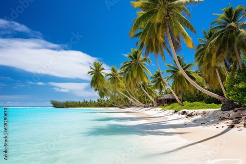 View of stunning tropical beach with palm trees on Saona Island  Dominican Republic. Perfect vacation spot. Generative AI