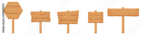 Wooden banners, set of information boards, templates of billboards, rural announcement signs. Vector cartoon collection of wooden texture backgrounds.