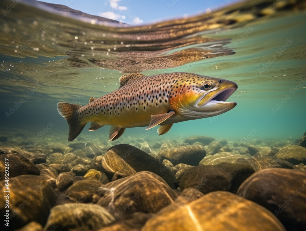 Trout in its Natural Habitat, Wildlife Photography, Generative AI