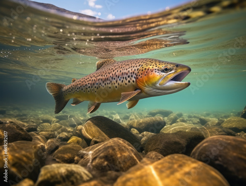 Obraz na płótnie Trout in its Natural Habitat, Wildlife Photography, Generative AI w salonie
