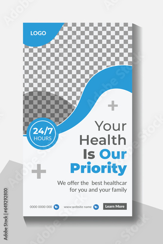 Medical and healthcare stories template or medical and healthcare services social media post template design collection promotion square flyer template Vector