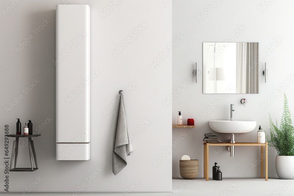White modern gas or electric water and space heater mounted on the wall