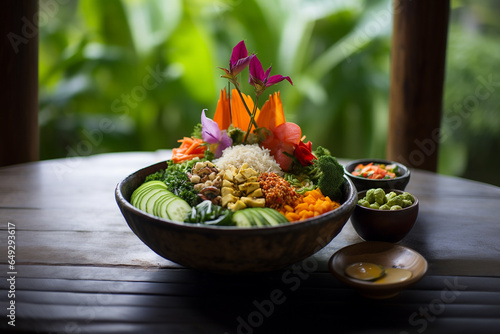 Budda bowl, summer healthy vegetables bowl, Bali food 
