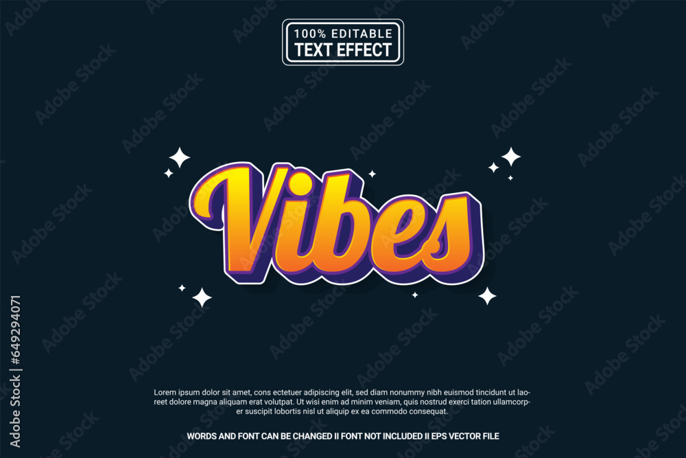 Editable text effect Vibes 3d cartoon template stlye modren premium vector