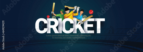 Cricket stadium poster sketch line drawing hand lettring illustration vector. 