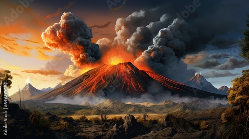 volcanic active volcano active illustration mountain fire, landscape geology, magma hot volcanic active volcano active © sevector