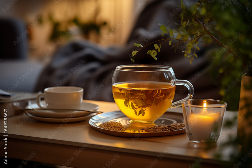 Hot mug tea. A glass of tea with decorative dishes. Hot mug tea. A glass of tea with decorative dishes.