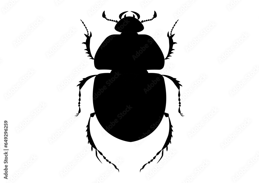 Black and White Trypocopris Vernalis Beetle Silhouette Black and White Trypocopris Vernalis Beetle Silhouette