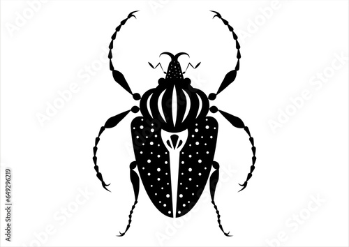 Black and White Goliathus Regius Beetle Silhouette in Flat Style Vector