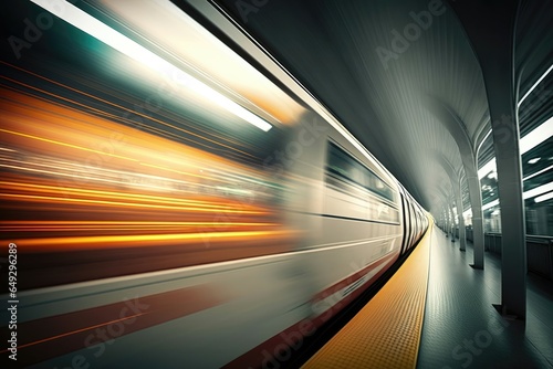 Abstract motion blur of high speed train in modern metro station