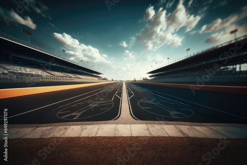 Empty race track with blue sky and white clouds photo
