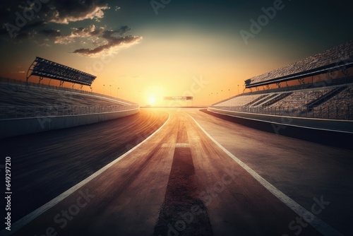 Empty race track with sunset sky background photo