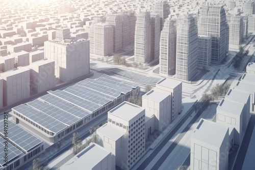 3D illustration of a sustainable city powered by solar energy. Generative AI