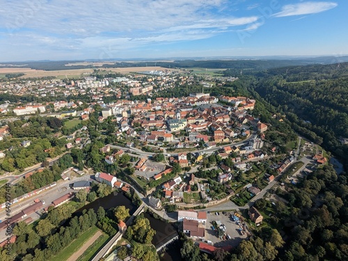 Stribro historical Czech old town square and city center aerial panorama landscape view