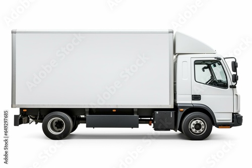 A roomy delivery truck with side view, set against a plain white backdrop. Generative AI © Jeff