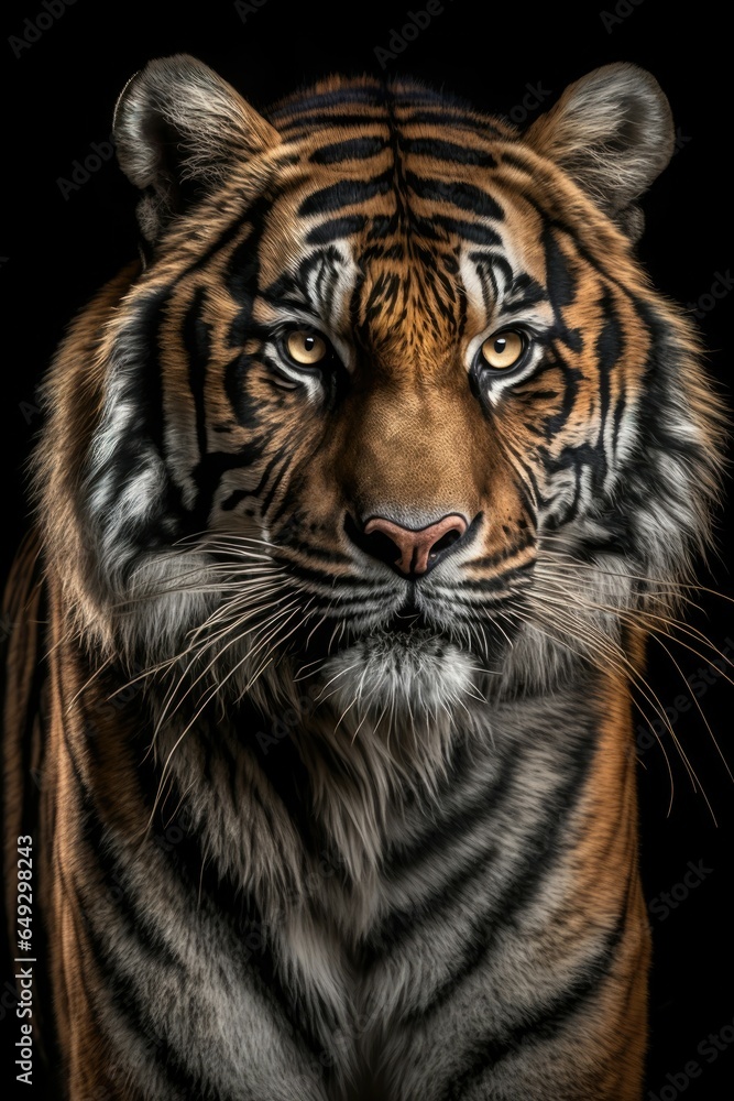 Fototapeta premium Closeup of tiger isolated on black background