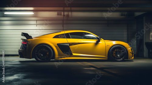 yellow sport car in an underground garage © Tudose