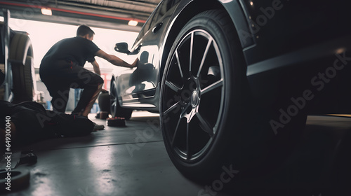 Mechanic working on a car in an autoshop © Tudose