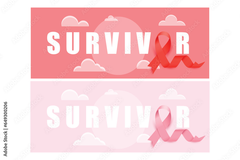 A breast cancer and a HIV survivor banner design with red and pink silky ribbon. Vector illustration. A breast cancer and a HIV survivor banner design with red and pink silky ribbon. Vector illustration.