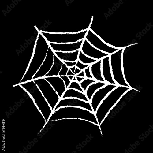 Illustration depicting a white spider web on a black background. Halloween holiday