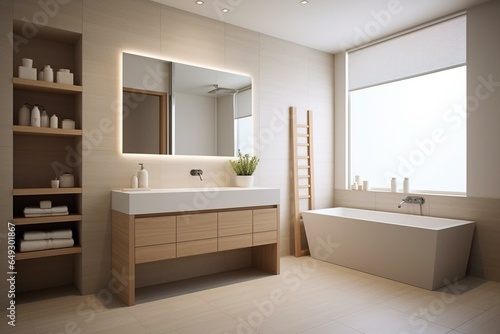 Simple and clean bathroom design exuding a sense of minimalism. Generative AI