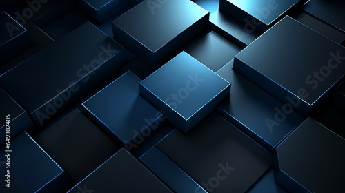 Futuristic blue digital geometric technology cube background banner illustration 3D - Glowing blue shape texture wall photo