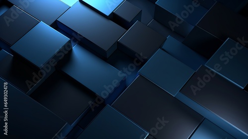 Futuristic blue digital geometric technology cube background banner illustration 3D - Glowing blue shape texture wall photo