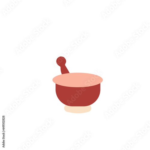Hospital tools character. Red mostar and pestle sticker.