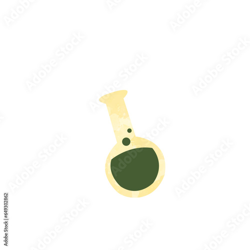 Hospital tools character. Green lab glass sticker.
