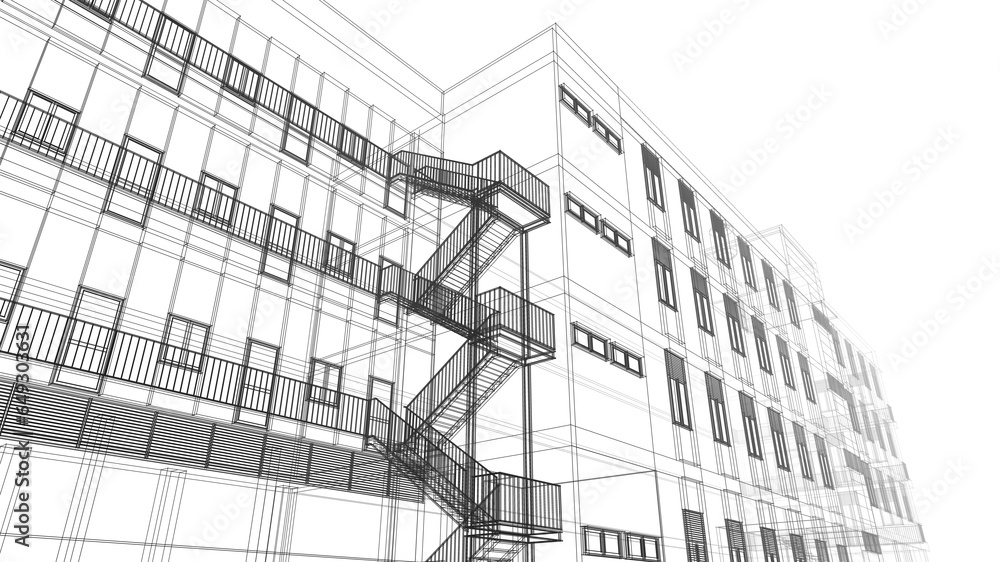 Fototapeta premium Modern building architectural sketch 3d rendering
