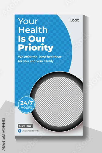 Collection of medical and healthcare story templates or medical and healthcare services social media banner template designs