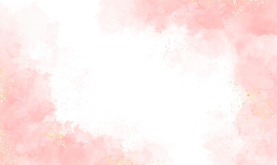 Abstract watercolor or alcohol ink art pink background element with golden crackers. Pastel pink marble drawing effect. template for wedding invitation,decoration, banner, background, png file	
