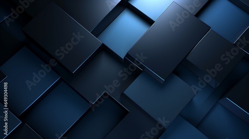 Futuristic blue digital geometric technology cube background banner illustration 3D - Glowing blue shape texture wall