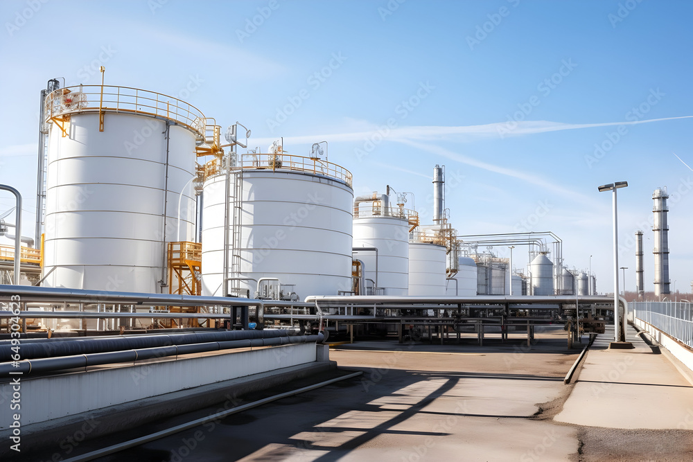 Large Storage Tanks and Silos Standing Tall, Safeguarding Precious Raw Materials within an Industrial Facility Large Storage Tanks and Silos Standing Tall, Safeguarding Precious Raw Materials within an Industrial Facility