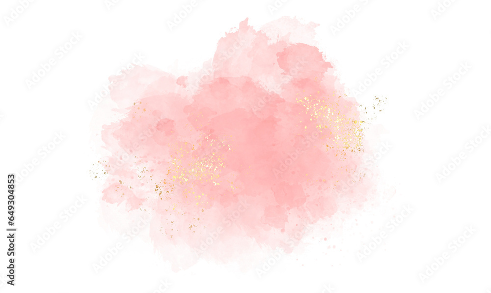 Abstract watercolor or alcohol ink art pink background element with golden crackers. Pastel pink marble drawing effect. template for wedding invitation,decoration, banner, background, png file	

