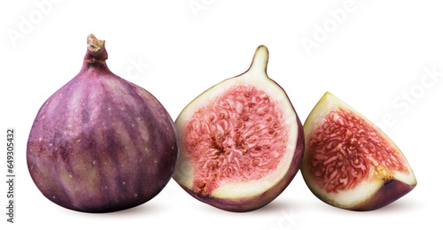 Ripe figs, half and piece close-up on a white. Isolated