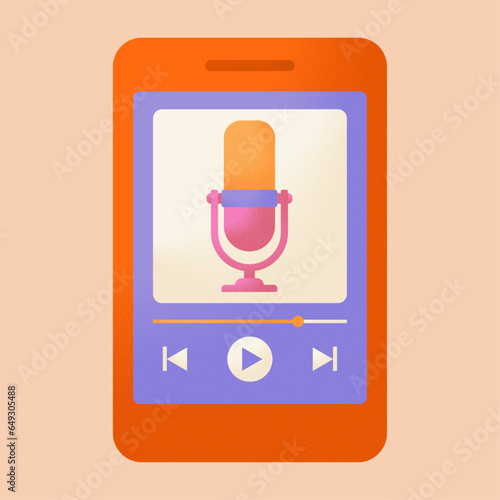 Podcast cute characters. Orange play podcast sticker.