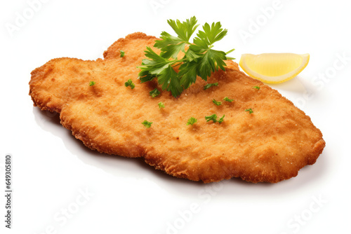 Classic Wiener Schnitzel: Perfectly Cooked and Presented Top View on a Transparent or White Background, Flat Lay Culinary Delight