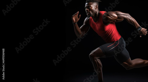 A strong athletic, man sprinter, running on black background wearing in the sportswear, fitness and sport motivation concept © Keitma