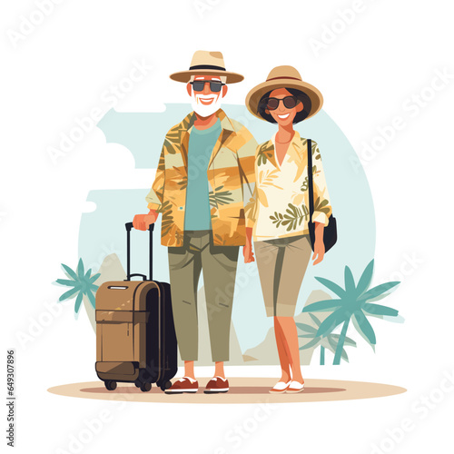 Traveling, old people. Character design. World Travel. Planning summer vacations. Flat design vector illustration.