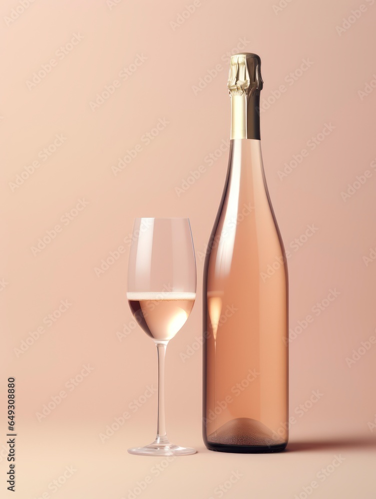 3d render image illustration champagne bottle mock up with glass isolated on colorful background 3d render image illustration champagne bottle mock up with glass isolated on colorful background